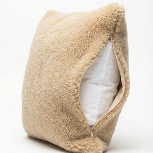 Beige Teddy Pillow Cover | Boucle Cushion | Minimalist Home Decor | Neutral Throw Pillow | Cozy Sofa Pillow image 10