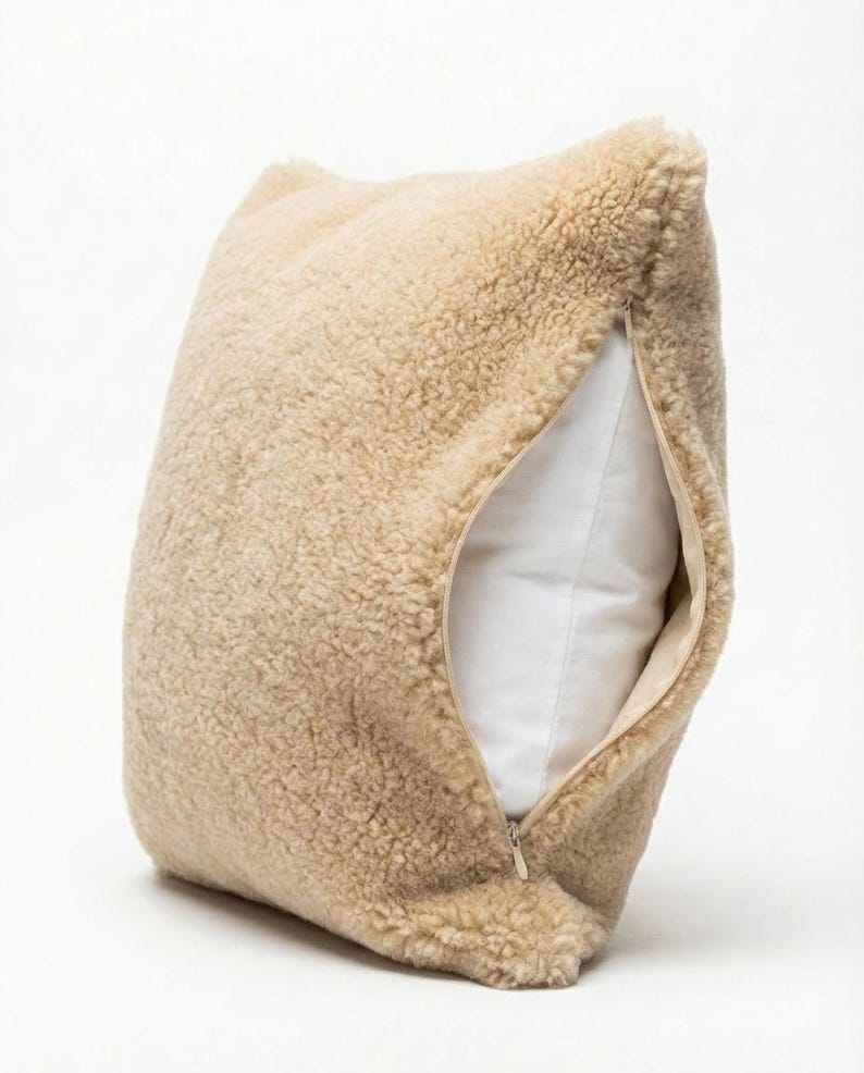 Beige Teddy Pillow Cover | Boucle Cushion | Minimalist Home Decor | Neutral Throw Pillow | Cozy Sofa Pillow image 10