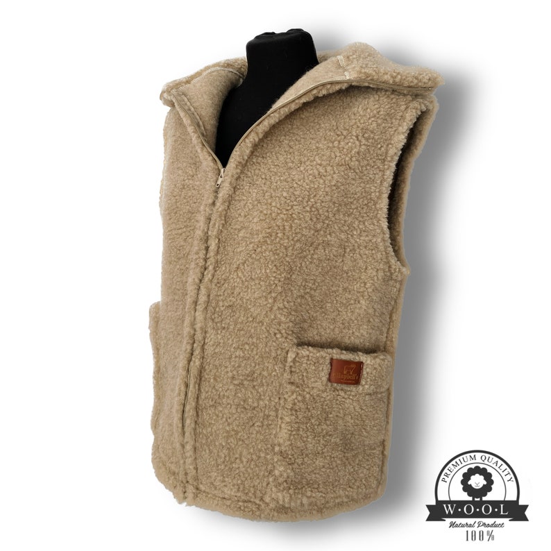 Gilet laine 100% LAINE laine vierge taille S XXXL laine d'agneau laine mérinos beige mérinos Gilet en laine mérinos doux et chaud fait main image 3