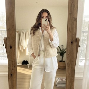 エコベスト レディース メリノウール100% – ヨーロッパ製ハンドメイド – ベージュ、暖かくて快適 – 秋冬ギフトに最適なスローファッション ウールベスト