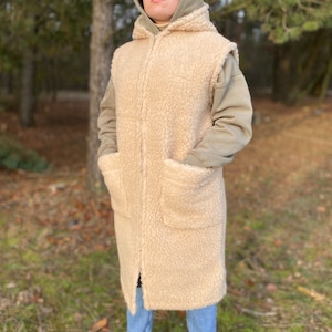 Wool vest long women's vest beige size S-XXXL 100% WOOL lambswool MERINO