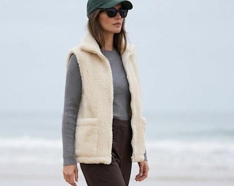 Women’s Merino Wool Vest Handmade from Natural Virgin Wool Timeless Sleeveless Vest Warm Soft Texture
