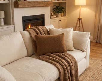 Brown Teddy Pillow Cover | Boucle Cushion | Cozy Neutral Home Decor | Throw Pillow | Minimalist Sofa Cushion