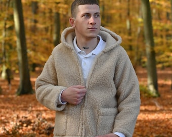 Men's wool jacket with hood 100% lambswool merino wool jacket sheep's wool S-XXXL wool jacket lambswool size natural wool MERINO