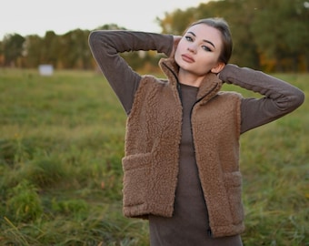 Handmade Women's Wool Vest | Warm Winter Wool Vest | With Collar or Hood | Customizable
