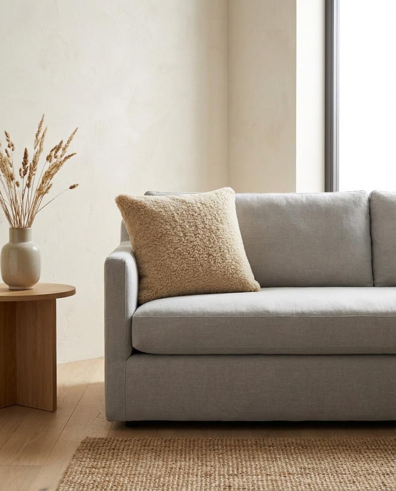 Beige Teddy Pillow Cover | Boucle Cushion | Minimalist Home Decor | Neutral Throw Pillow | Cozy Sofa Pillow image 4