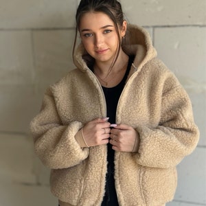 Wolljacke MERINO Lammwolle Größe S XL 100% Merinowolle Jacke mit Kapuze aus Schafwolle NEU Bild 5