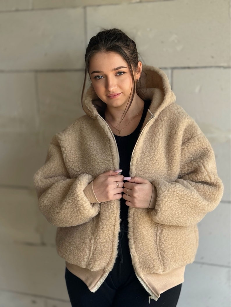 Wolljacke MERINO Lammwolle Größe S XL 100% Merinowolle Jacke mit Kapuze aus Schafwolle NEU Bild 5