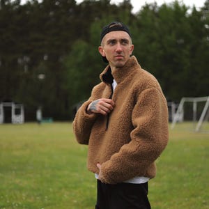 Men&#39;s wool sweater with zipper Optionally with lining Handmade teddy fleece made of new wool Unisex hoodie wool jacket jacket wool