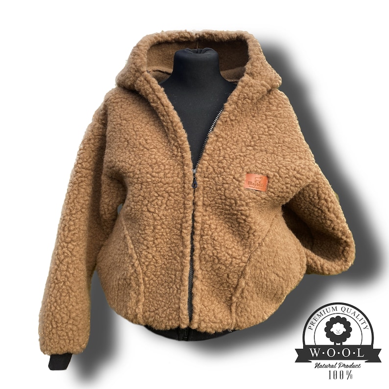 Wolljacke MERINO Lammwolle Größe S XL 100% Merinowolle Jacke mit Kapuze aus Schafwolle NEU Bild 8