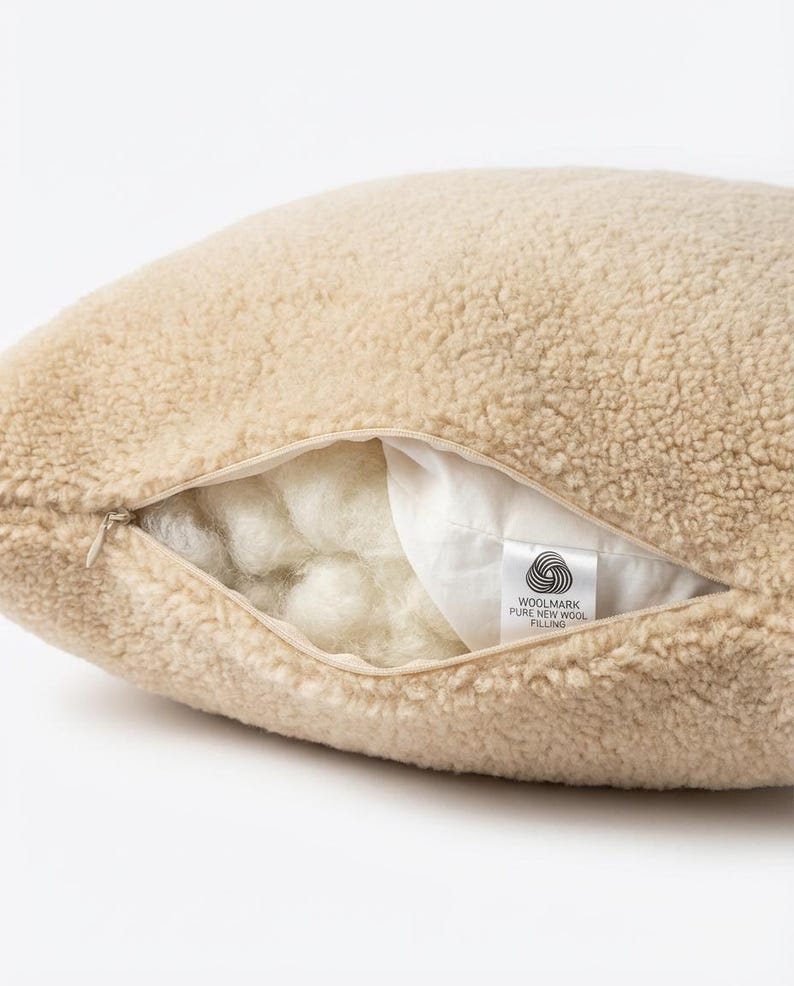 Beige Teddy Pillow Cover | Boucle Cushion | Minimalist Home Decor | Neutral Throw Pillow | Cozy Sofa Pillow image 9