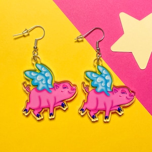 Flying Pigs Drop Earrings - Acrylic Charm Earrings