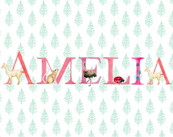 Personalised Name Print with Animals and Block Print