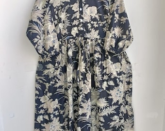 Hand Block Print Cotton Midi Dress, Floral Indian Tunic