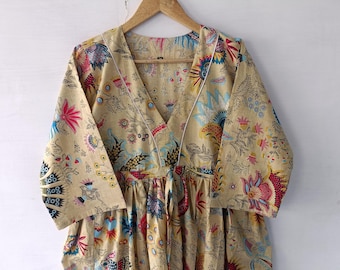 Handmade Indian Paisley Print Cotton Dress, Boho Blockprint