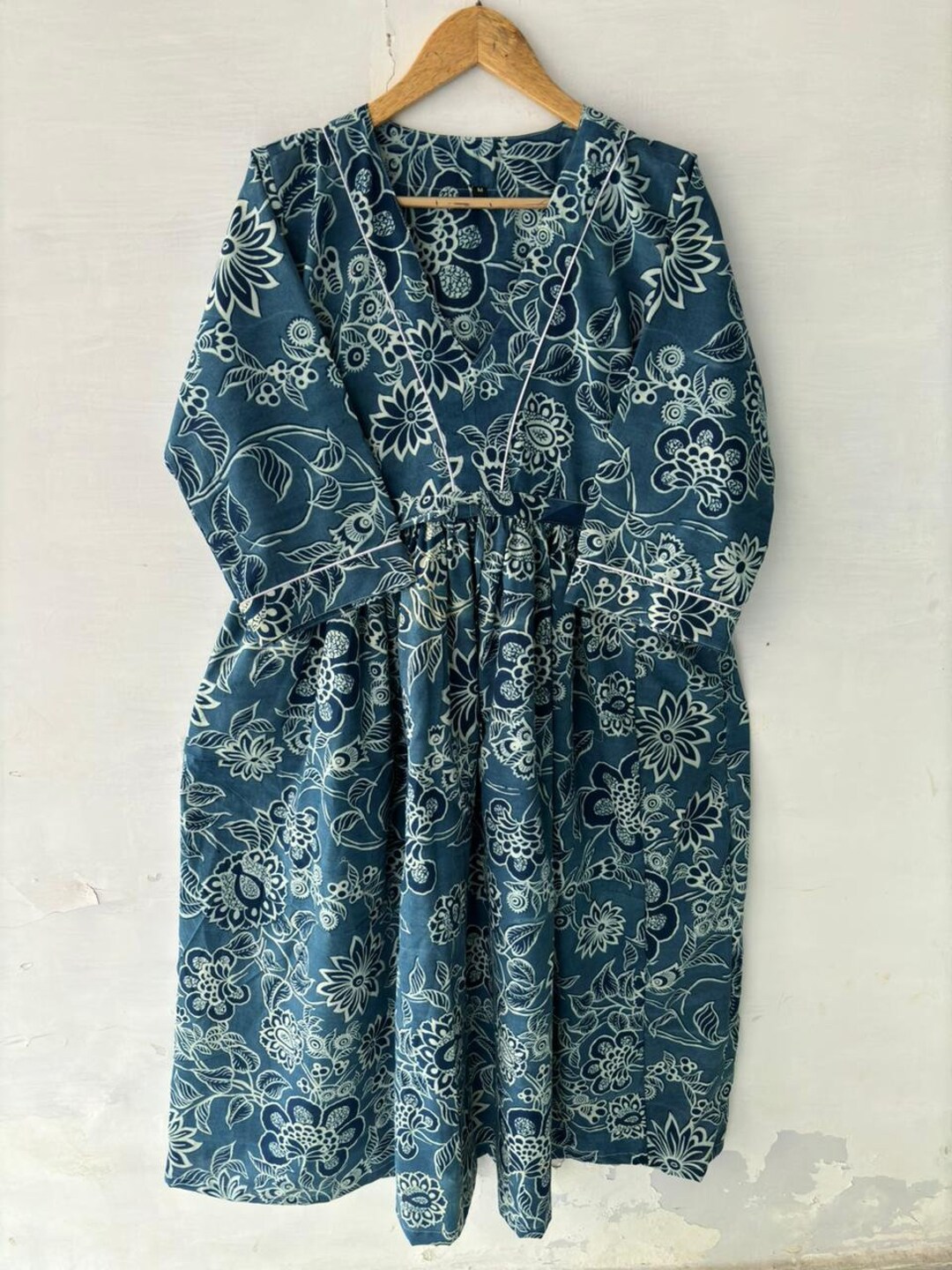 Jinal Indigo Hand Block Print Cotton Spaghetti Dress main image 0