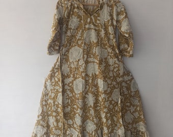 Hand Block Printed Cotton Dress, Floral Boho Short Summer Dress