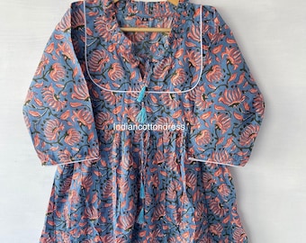 Hand Block Print Cotton Dress, Boho Summer Long Dress