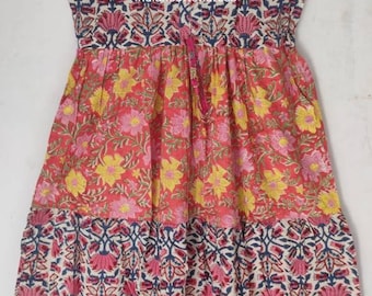 Hand Block Printed Cotton Maxi Dress, Indian Floral Print