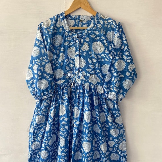 indian cotton boho dresses Bohemian Floral Maxi Dress, Hand Block Print Dress Or Beach Vacations Dress Pink Hand Block Print Midi