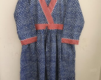 Handmade Indian Block Print Cotton Dress, V-Neck Pocket Dress