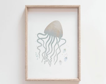 Watercolour Jellyfish Printable Nursery Wall Art, Sea Creature Nursery Decor, Under the Sea Theme, Sea Life Art,Nautical Nursery Digital Art