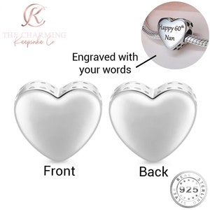 Engraved Heart Charm Genuine 925 Sterling Silver - Personalised with your text