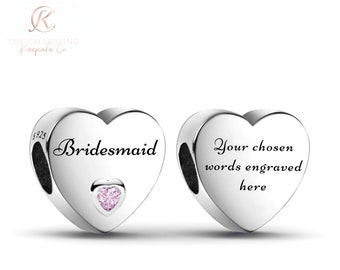 Engraved Bridesmaid Charm 925 Sterling Silver - Personalised with your text on the reverse