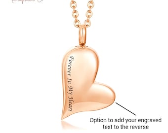 Engravable Rose Gold Plated Heart Cremation Ashes Urn Necklace - Forever in my Heart. PERSONALISED