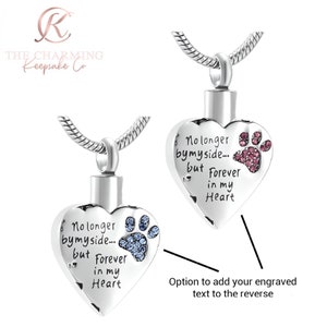 Engravable Pet Cat / Dog Cremation Ashes Necklace Stainless Steel- Pink or Blue Paw Print. Gift Boxed