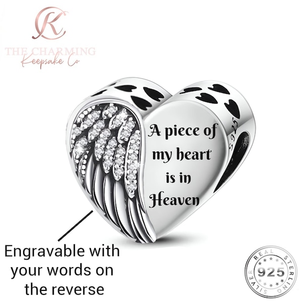 Engraved Angel Wings Charm Genuine 925 Sterling Silver - Personalise with your text