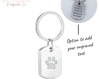 Engraved Pet Cat / Dog Paw Cremation Ashes Keyring Stainless Steel. Gift Boxed - Personalised with your text