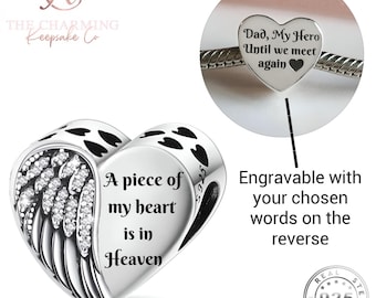 Engraved Angel Wings Charm Genuine 925 Sterling Silver - Personalise with your text