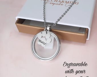 Silver Dog / Cat Paw Hair or Ashes Glass Circular Locket Urn Necklace - Engravable Self Fill Memorial. Gift Boxed