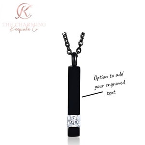 Men's or Ladies Engravable Ashes Memorial Bar Urn Necklace Black Stainless Steel- Personalise with your text