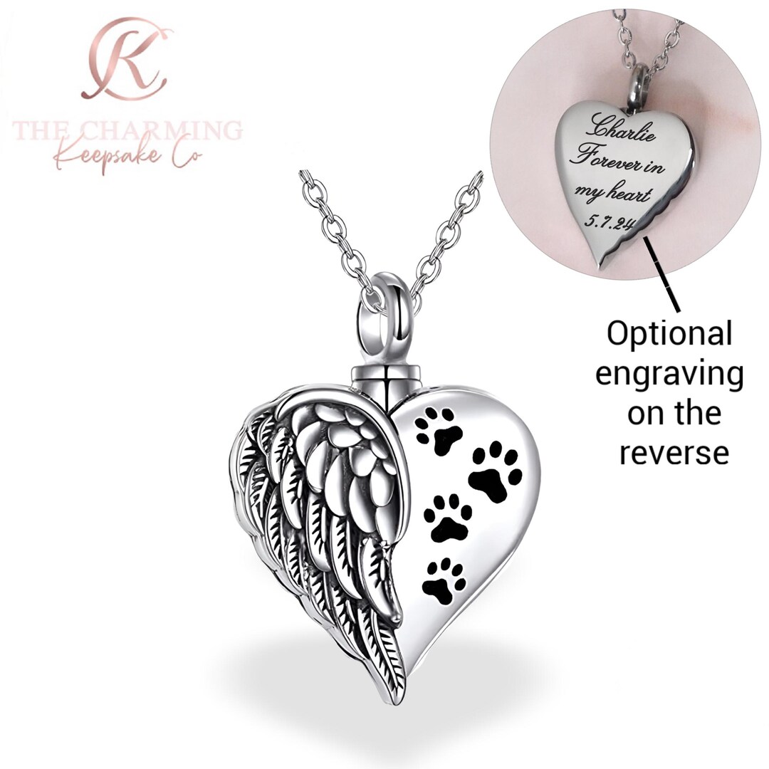Dog / Cat Paw Cremation Ashes Angel Wing Heart Urn Necklace ...