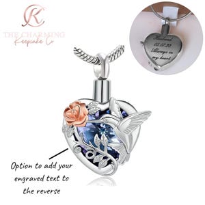 Engravable Hummingbird Cremation Ashes Urn Necklace Silver - Memorial. Gift Boxed