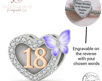 Engraved 18th Birthday Charm Genuine 925 Sterling Silver - Personalise with your words