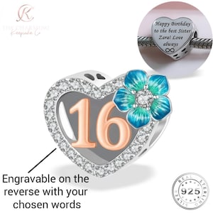 Engraved 16th Birthday Charm Genuine 925 Sterling Silver Rose Gold - Personalise with your text