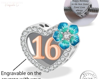 Engraved 16th Birthday Charm Genuine 925 Sterling Silver Rose Gold - Personalise with your text