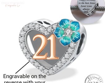 Engraved 21st Birthday Charm Genuine 925 Sterling Silver Rose Gold - Personalise with your text