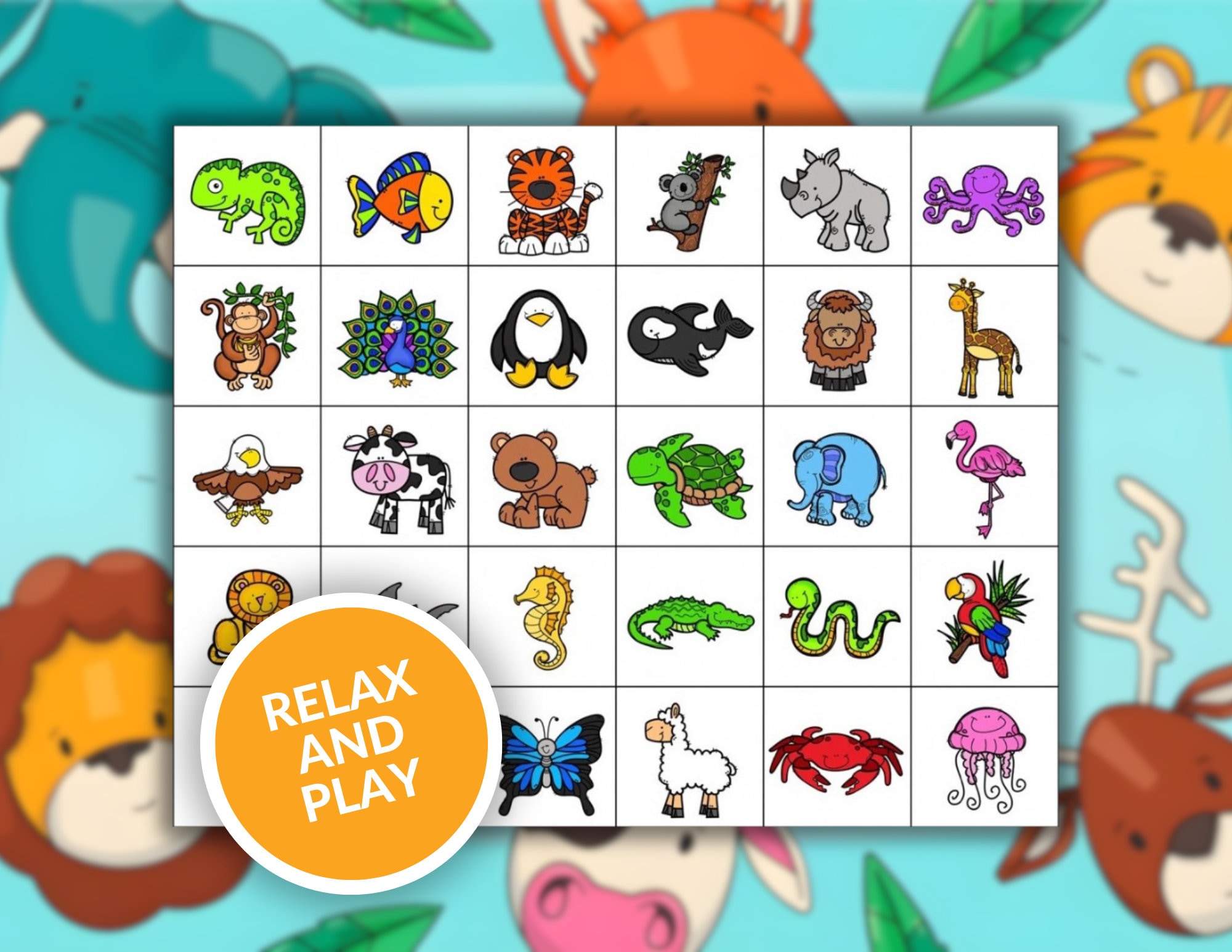 Animal Bingo Printable Animal Bingo Cards Animal Party Game Kids