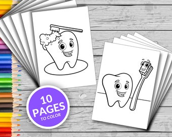 10 Cute Teeth Printable Coloring Pages, Cute Tooth Coloring Book, Fun At Home Activity, Relax And Color