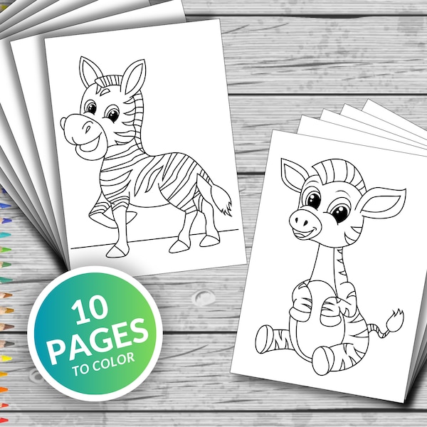 10 Cute Zebra Printable Coloring Pages, Cute Zebra Coloring Book, Fun At Home Activity, Relax And Color