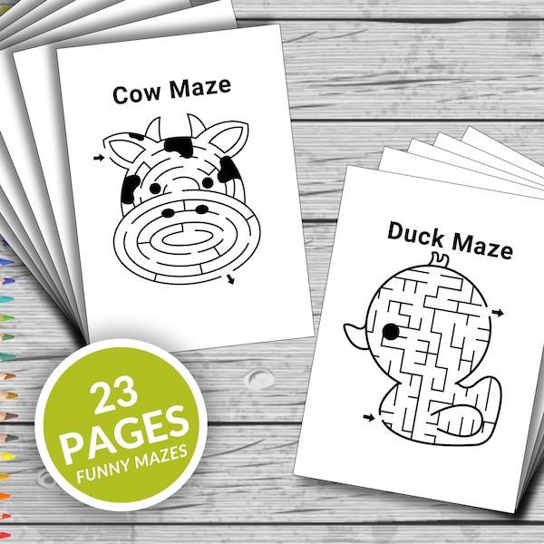 Animal Mazes Fun Game, Maze Printable Coloring Pages, Maze Coloring Book, Maze Kids Activities, Fun At Home Activity, Relax And Color