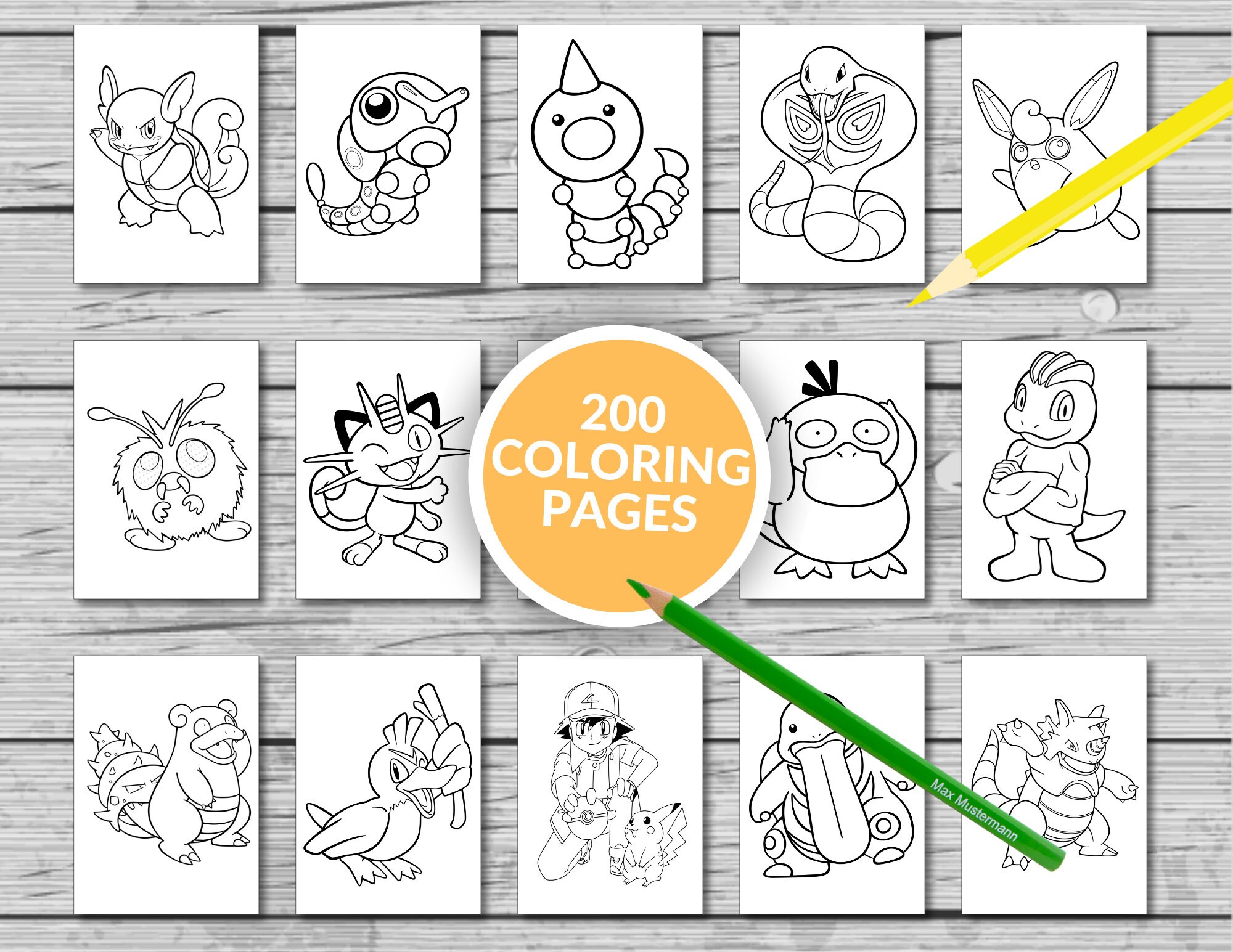 200 Pokemon Printable Coloring Pages, Pocket Monsters Coloring Book, Fun at Home Activity, Relax ...