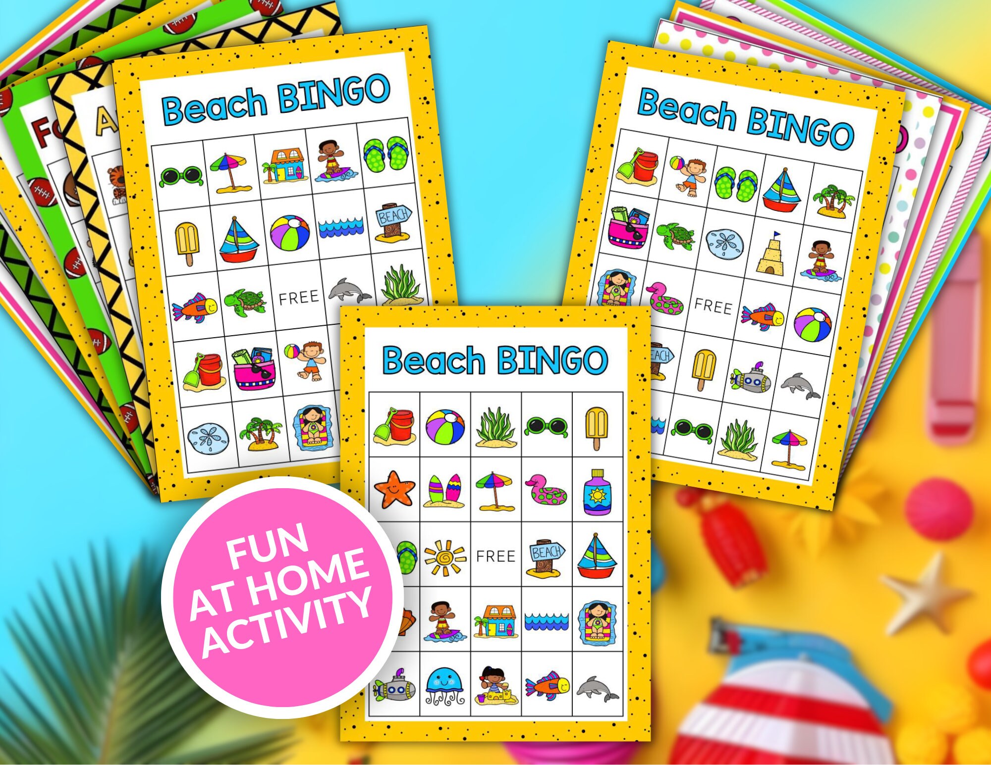 Beach Bingo, Printable Beach Bingo Cards, Beach Party Game, Kids ...