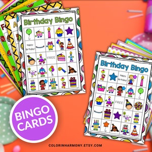 Birthday Bingo, Printable Birthday Bingo Cards, Birthday Party Game, Kids Activities, Fun At Home Activity, Relax And Play