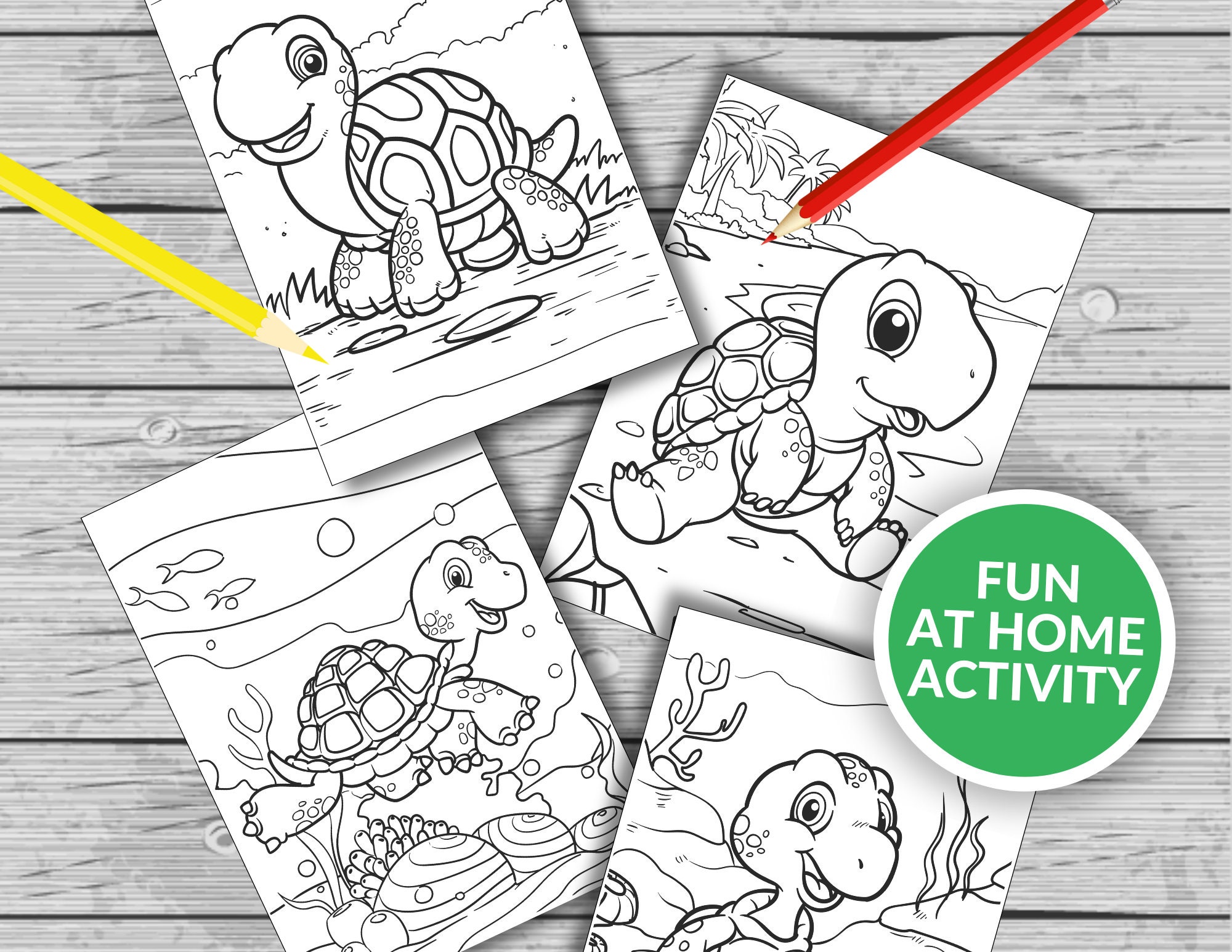 22 Cute Turtle Printable Coloring Pages, Cute Turtle Coloring Book, Fun at Home Activity, Relax ...