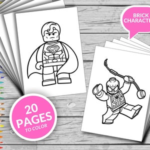 20 Brick Characters Super Heroes Printable Coloring Pages, Brick Characters Coloring Book, Fun At Home Activity, Relax And Color